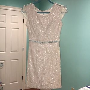 blush/ tan colored lace dress